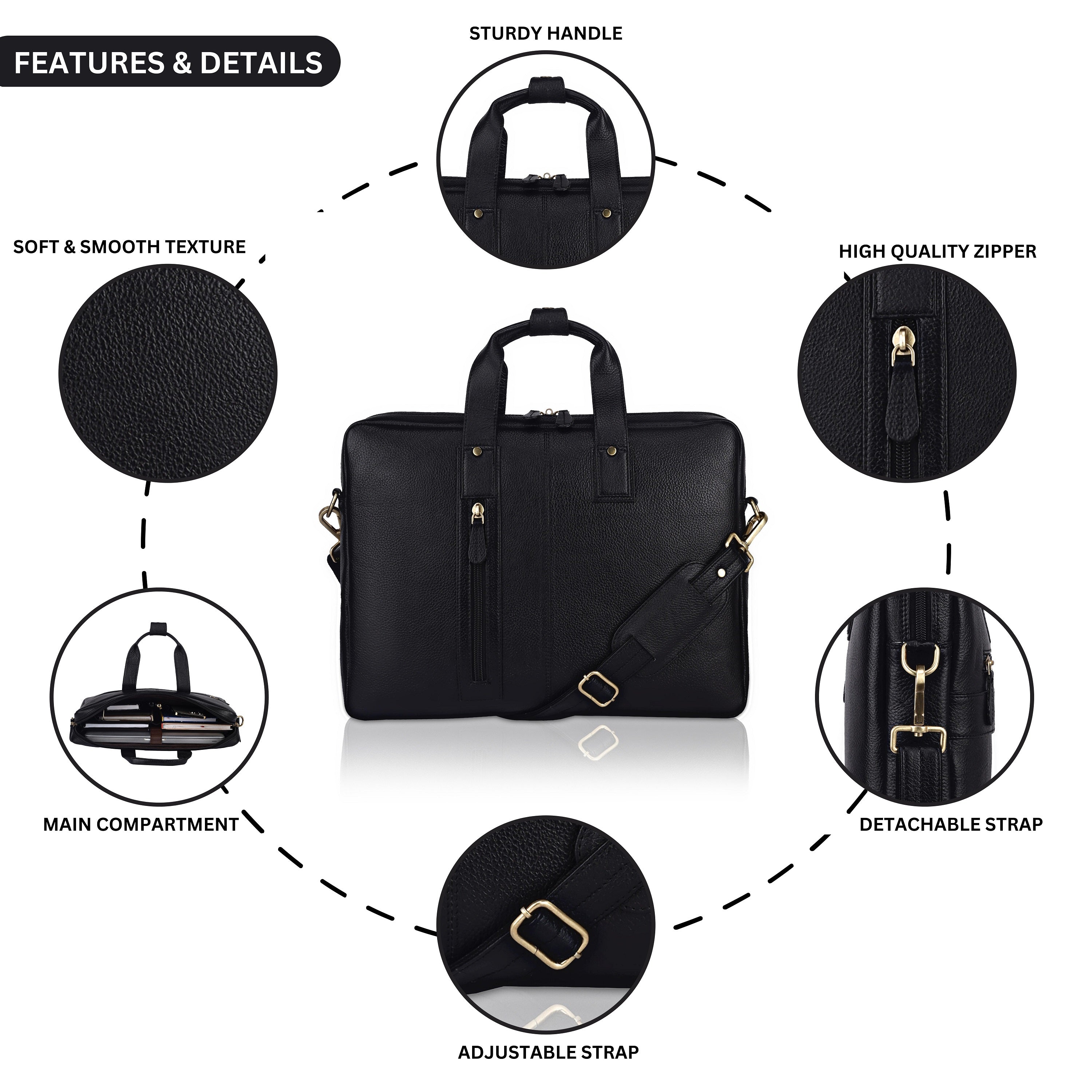 Genuine Leather Laptop Messenger Bags for Men and Women Black SkinOutfit