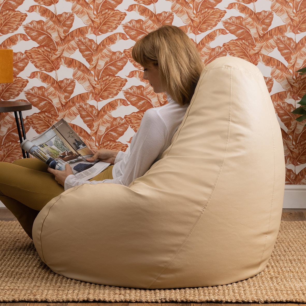 Faux Leather Recliner Beanbag Beige SkinOutfit