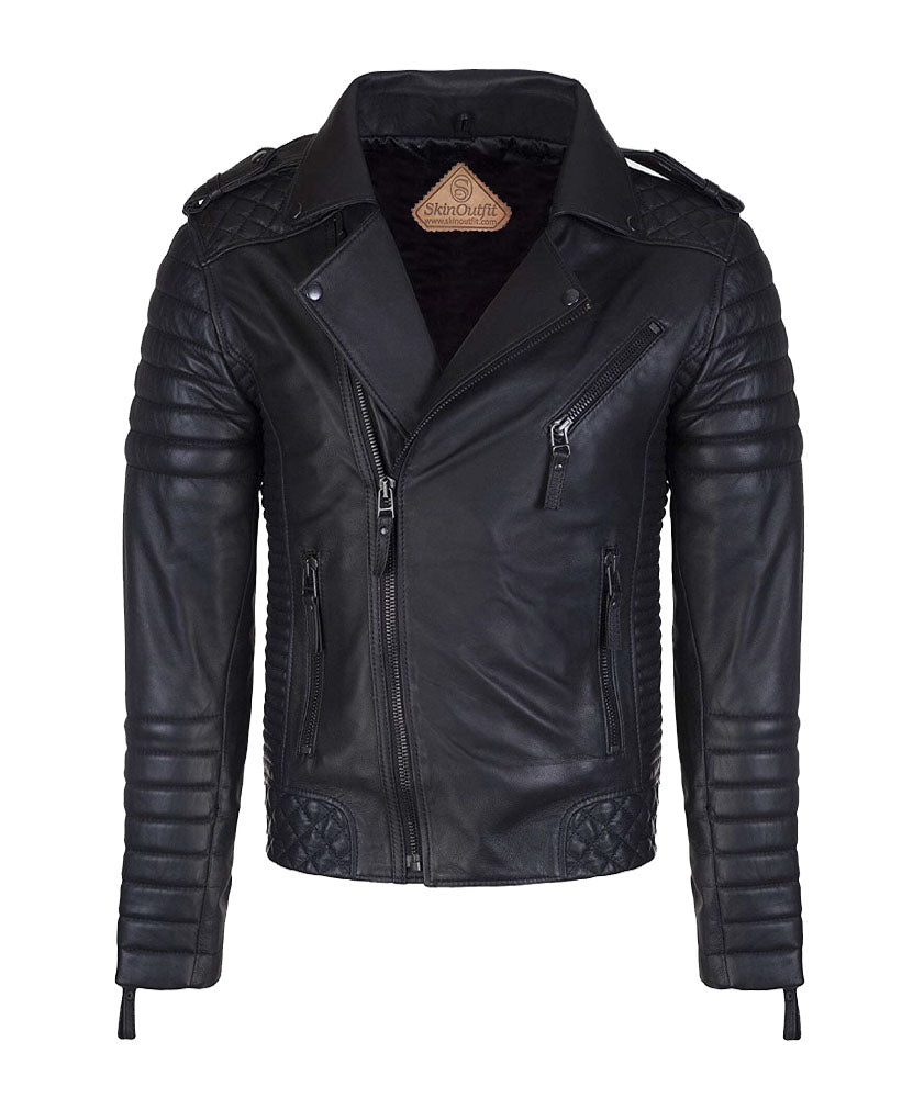 Men Biker Leather Jacket Black SkinOutfit