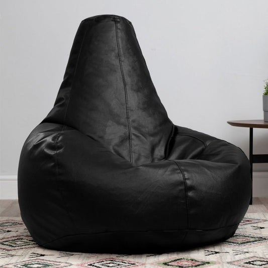 Faux Leather Recliner Beanbag Black SkinOutfit