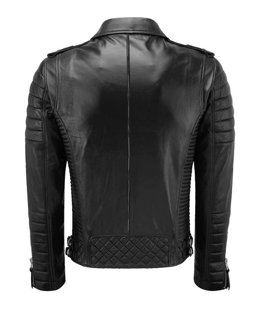 Men Biker Leather Jacket Black SkinOutfit