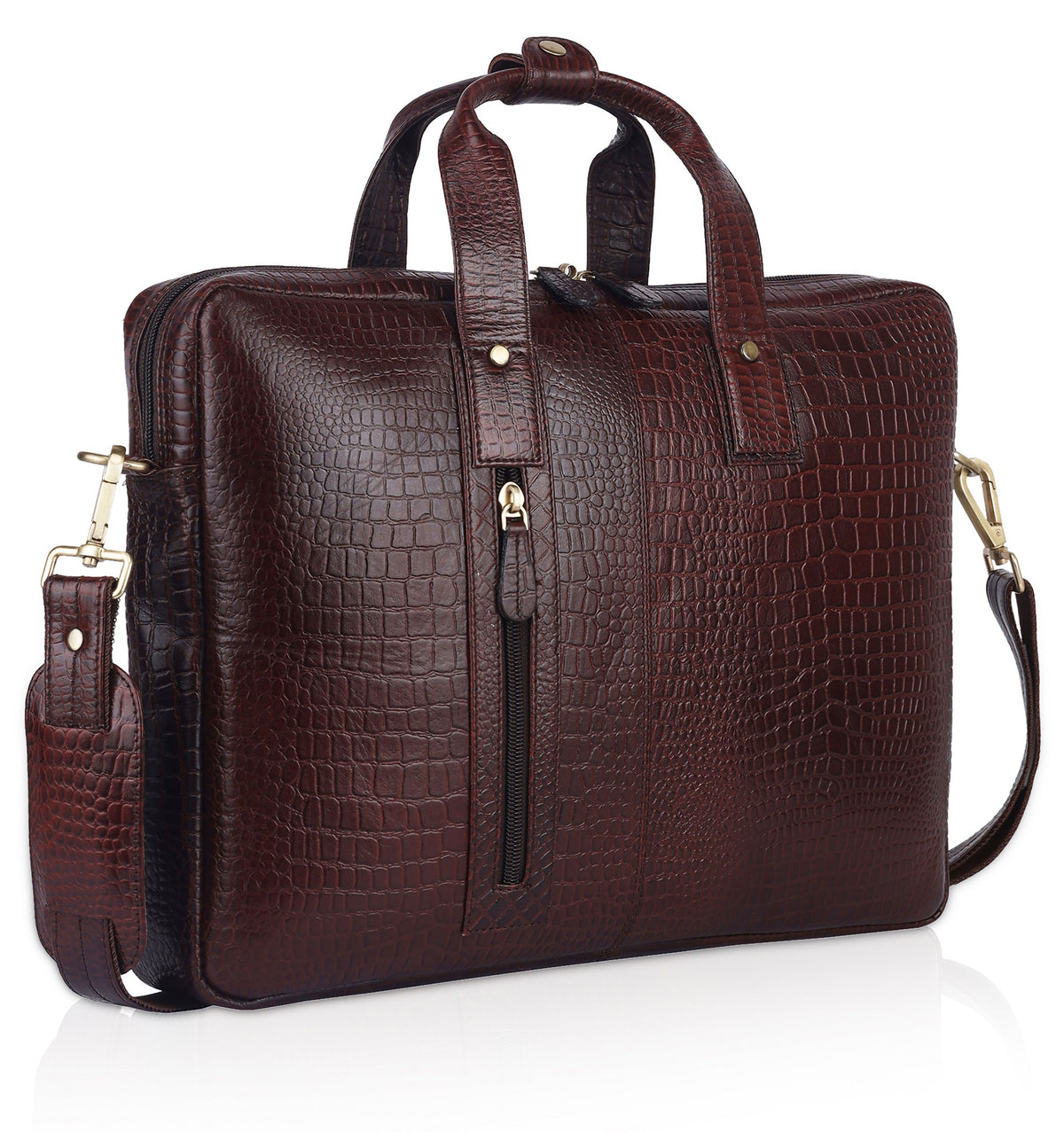 Genuine Leather Laptop Messenger Bags for Men and Women Brown Croco SkinOutfit