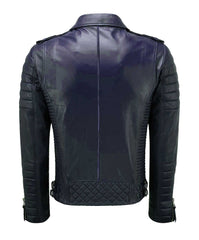 Men Biker Leather Jacket Dark Blue SkinOutfit
