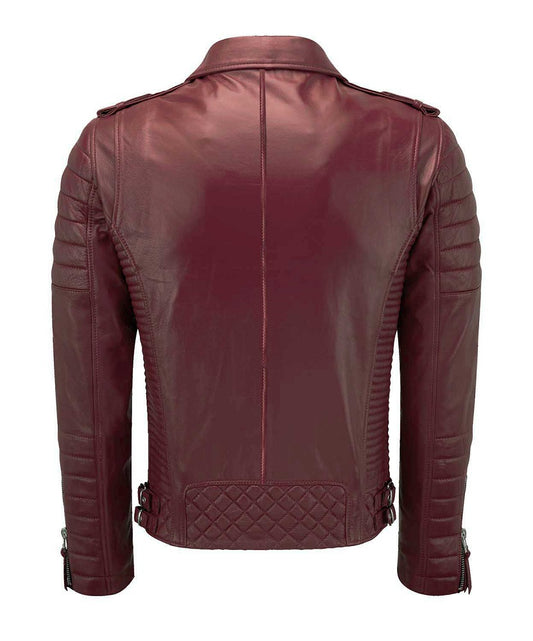 Men Biker Leather Jacket Dark Red SkinOutfit