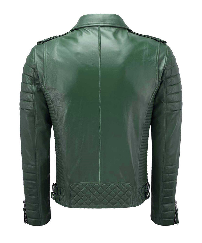 Men Biker Leather Jacket Green SkinOutfit
