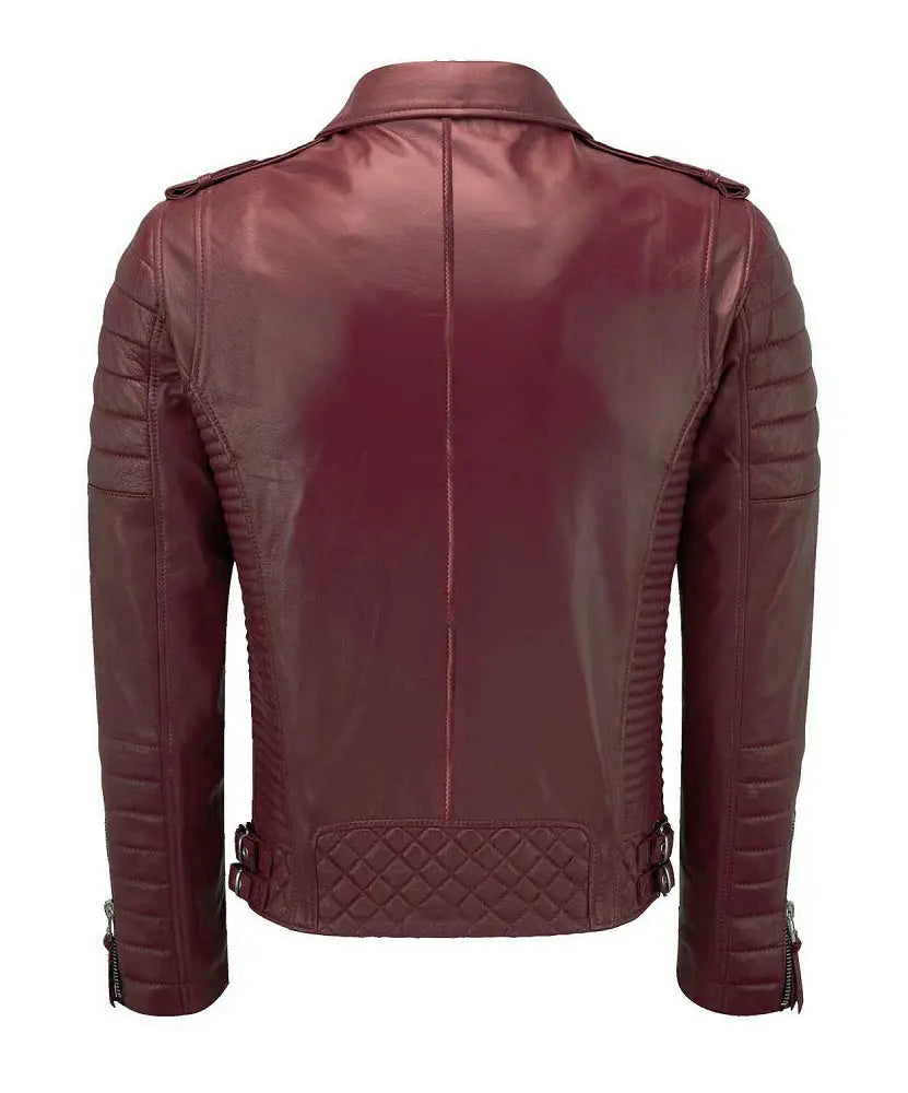 Men Biker Leather Jacket Dark Red SkinOutfit