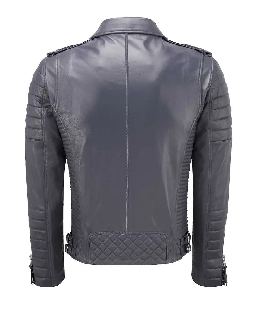 Men Biker Leather Jacket Grey SkinOutfit