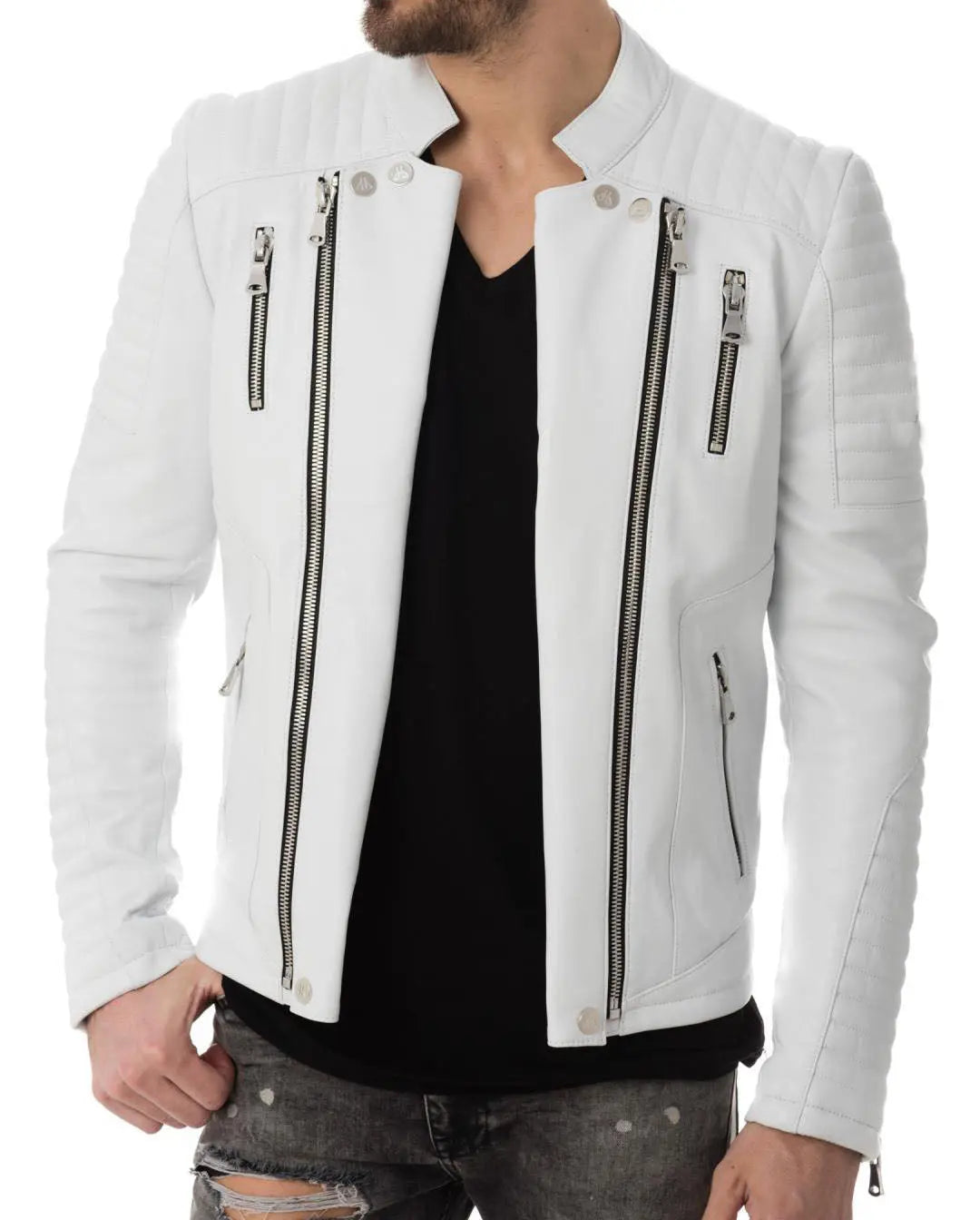 Men Lambskin Genuine Leather Jacket MJ162 SkinOutfit