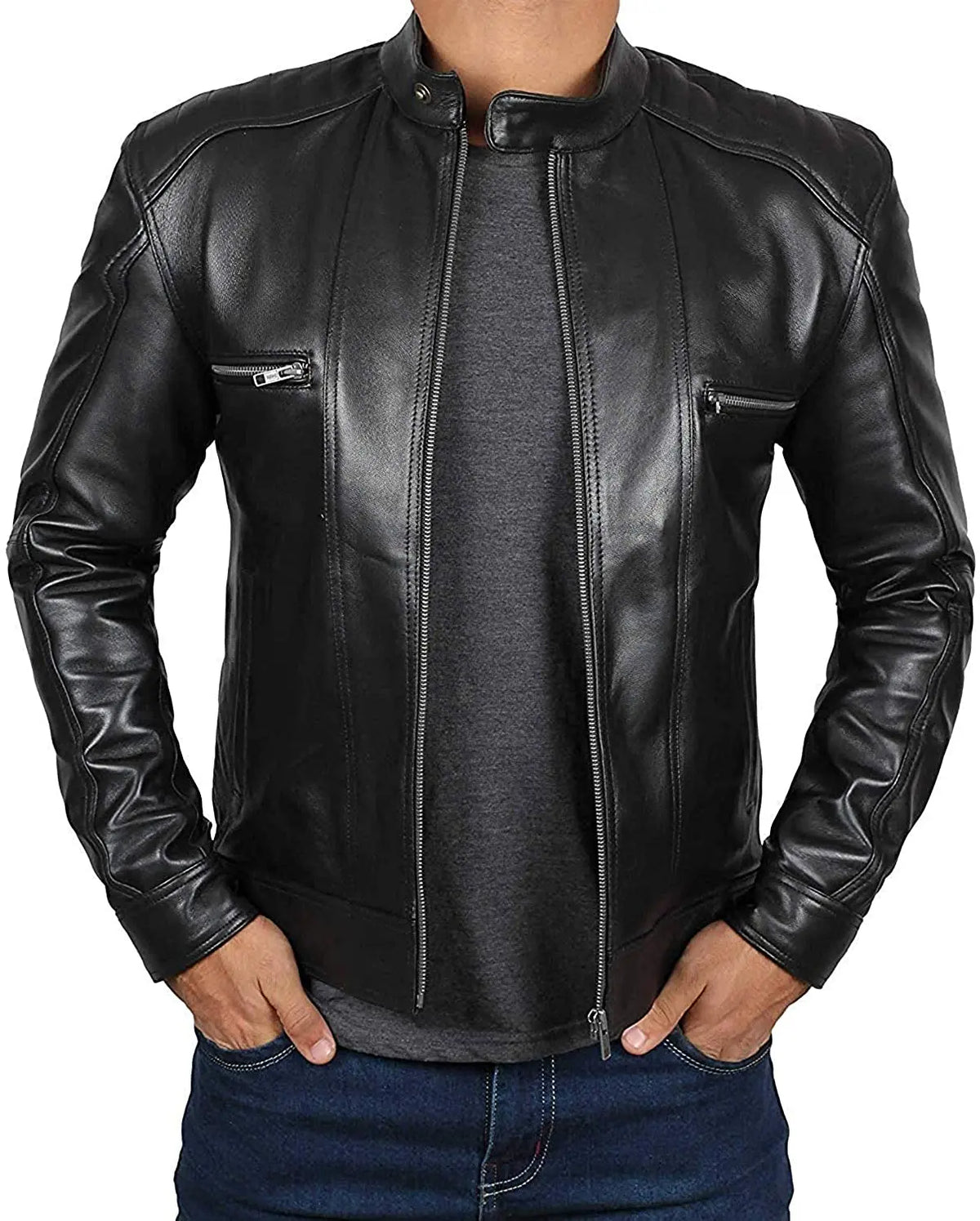 Men Lambskin Genuine Leather Jacket MJ203 SkinOutfit