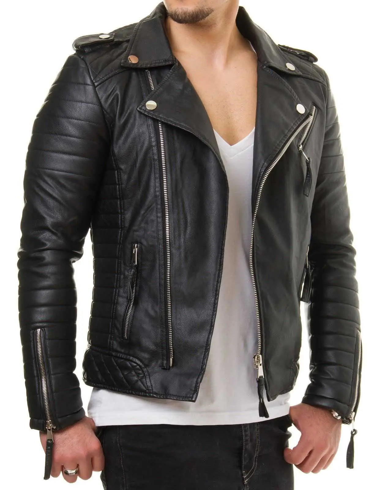 Men Lambskin Genuine Leather Jacket MJ434 SkinOutfit