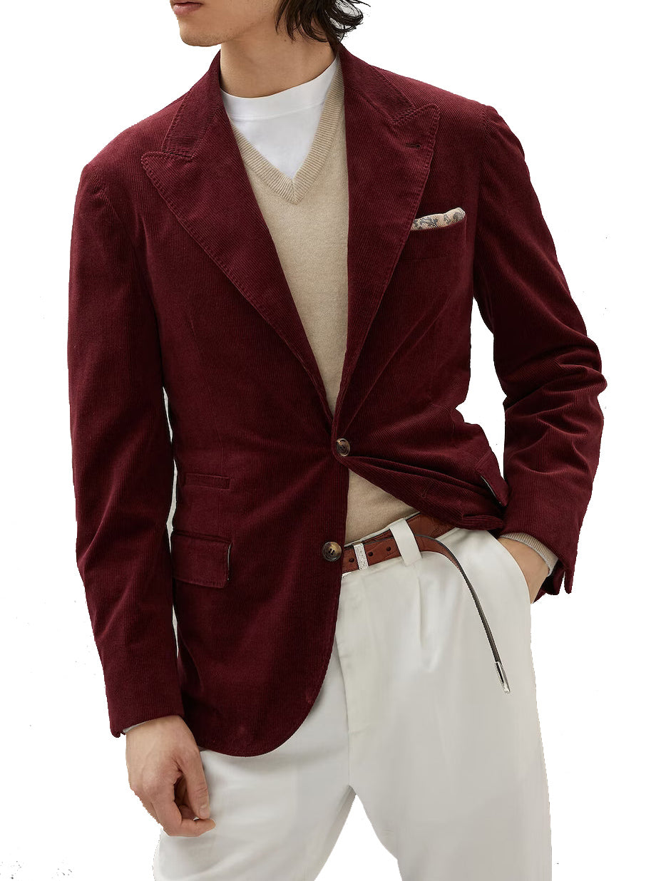 Men's Corduroy Sport Coat Blazer Jacket White SkinOutfit