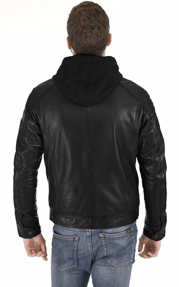 Men Hoodie Leather Jacket with Removable Hood 01 SkinOutfit