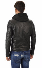 Men Hoodie Leather Jacket with Removable Hood 03 SkinOutfit