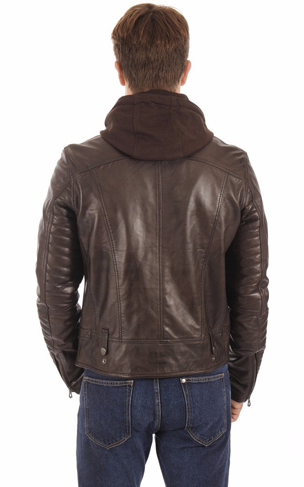 Men Hoodie Leather Jacket with Removable Hood 04 SkinOutfit