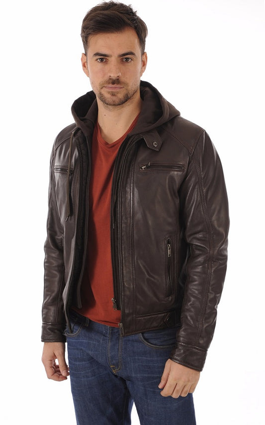 Men Hoodie Leather Jacket with Removable Hood 06 SkinOutfit