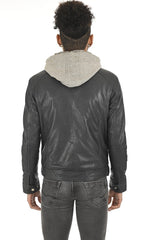 Men Hoodie Leather Jacket with Removable Hood 07 SkinOutfit