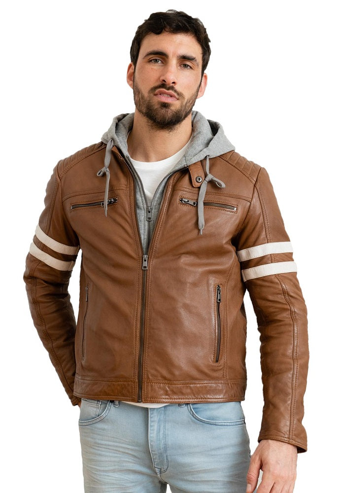 Men Hoodie Leather Jacket with Removable Hood 12 SkinOutfit