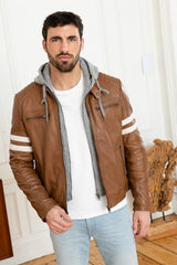 Men Hoodie Leather Jacket with Removable Hood 12 SkinOutfit