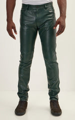 Men Genuine Leather Pant Green SkinOutfit