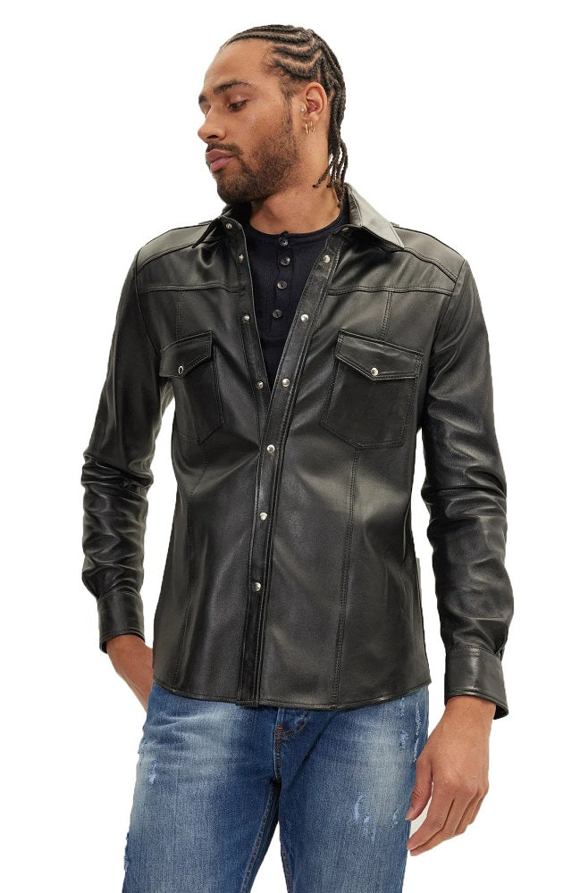 Men Genuine Leather Shirt 06 SkinOutfit