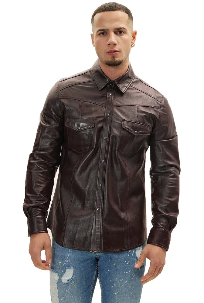 Men Genuine Leather Shirt 07 SkinOutfit