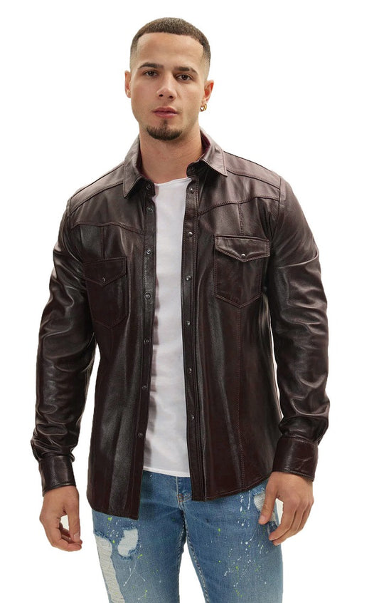 Men Genuine Leather Shirt 07 SkinOutfit