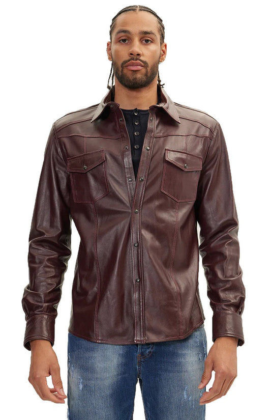 Men Genuine Leather Shirt 08 SkinOutfit