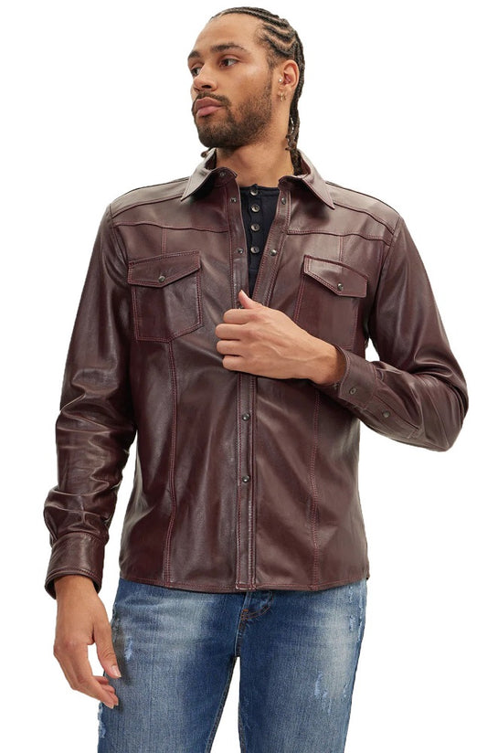 Men Genuine Leather Shirt 08 SkinOutfit