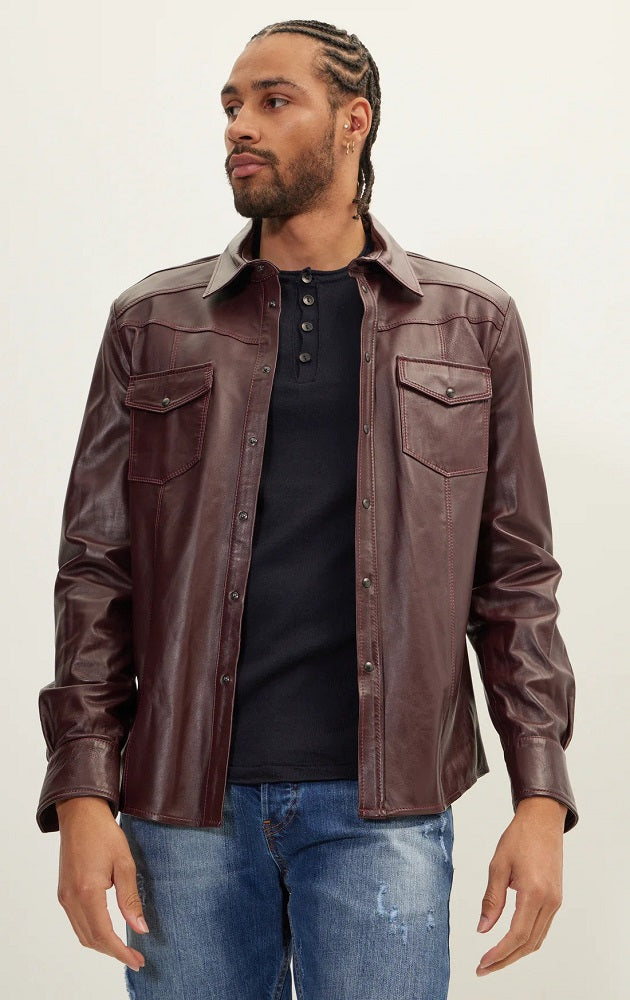 Men Genuine Leather Shirt 08 SkinOutfit