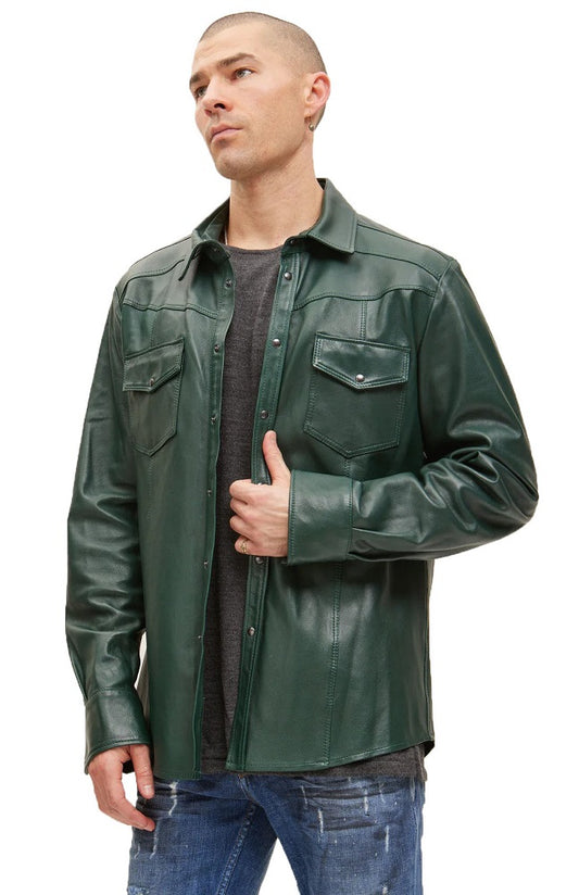 Men Genuine Leather Shirt 09 SkinOutfit