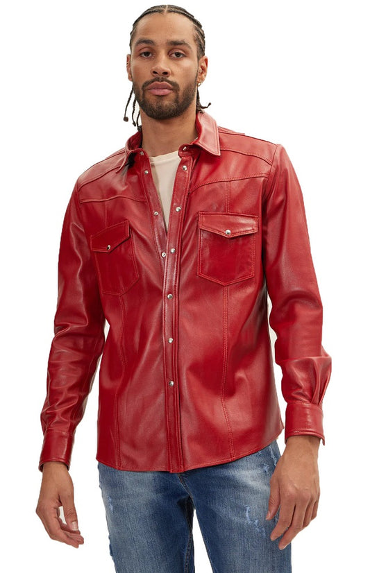 Men Genuine Leather Shirt 10 SkinOutfit