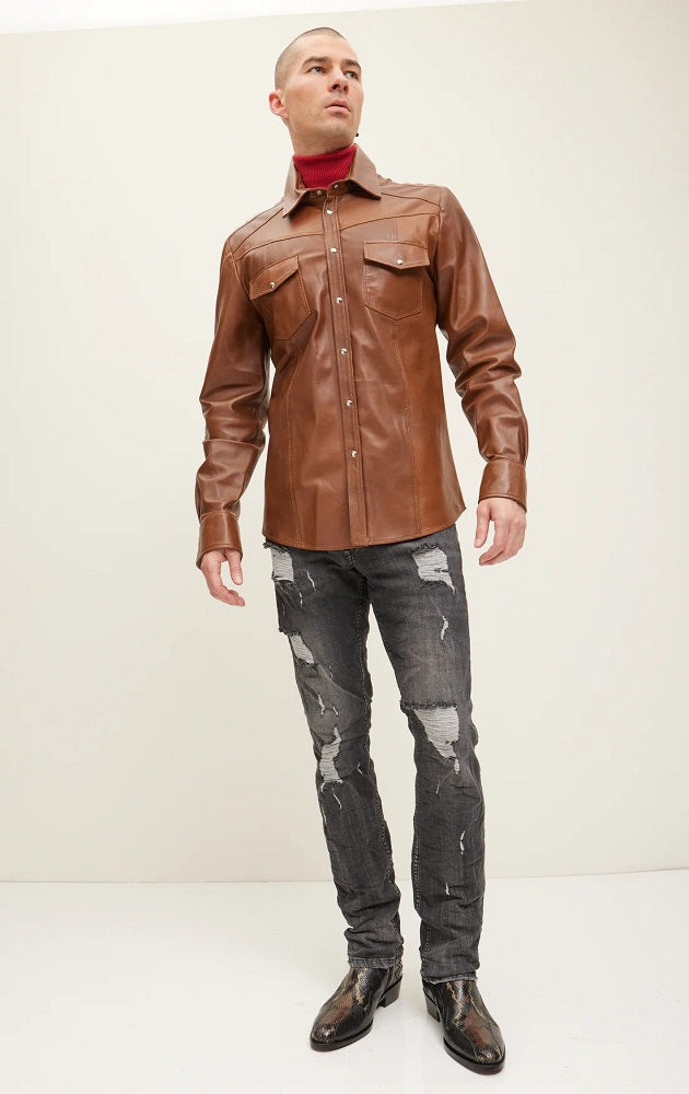 Men Genuine Leather Shirt 11 SkinOutfit