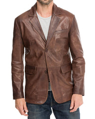 Men Genuine Leather Blazer Sport Coat 56