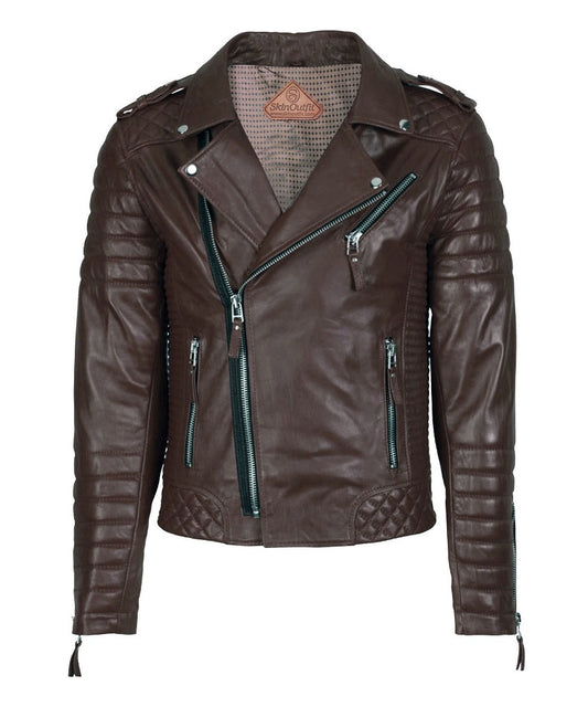 Men's Biker Leather Jacket Brown SkinOutfit
