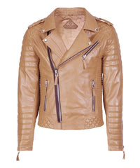 Men's Biker Leather Jacket Camel Beige SkinOutfit
