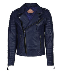 Men's Biker Leather Jacket Dark Blue SkinOutfit