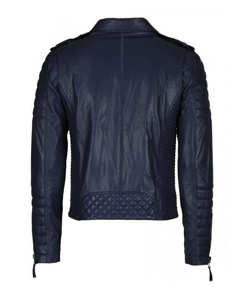 Men's Biker Leather Jacket Dark Blue SkinOutfit