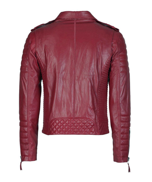 Men's Biker Leather Jacket Dark Red SkinOutfit