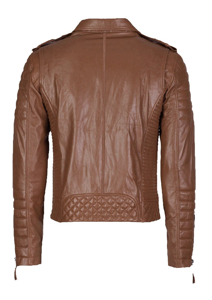 Men's Biker Leather Jacket Mango Tan SkinOutfit