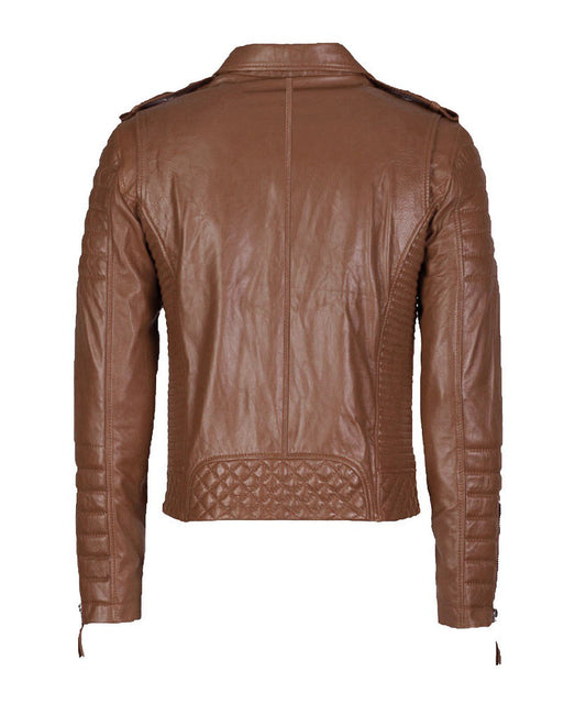 Men's Biker Leather Jacket Mango Tan SkinOutfit