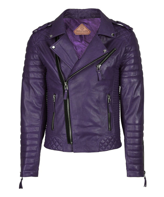 Men's Biker Leather Jacket Purple SkinOutfit