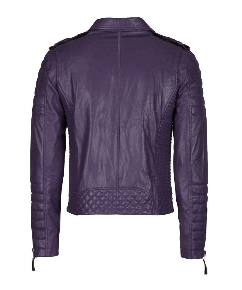 Men's Biker Leather Jacket Purple SkinOutfit