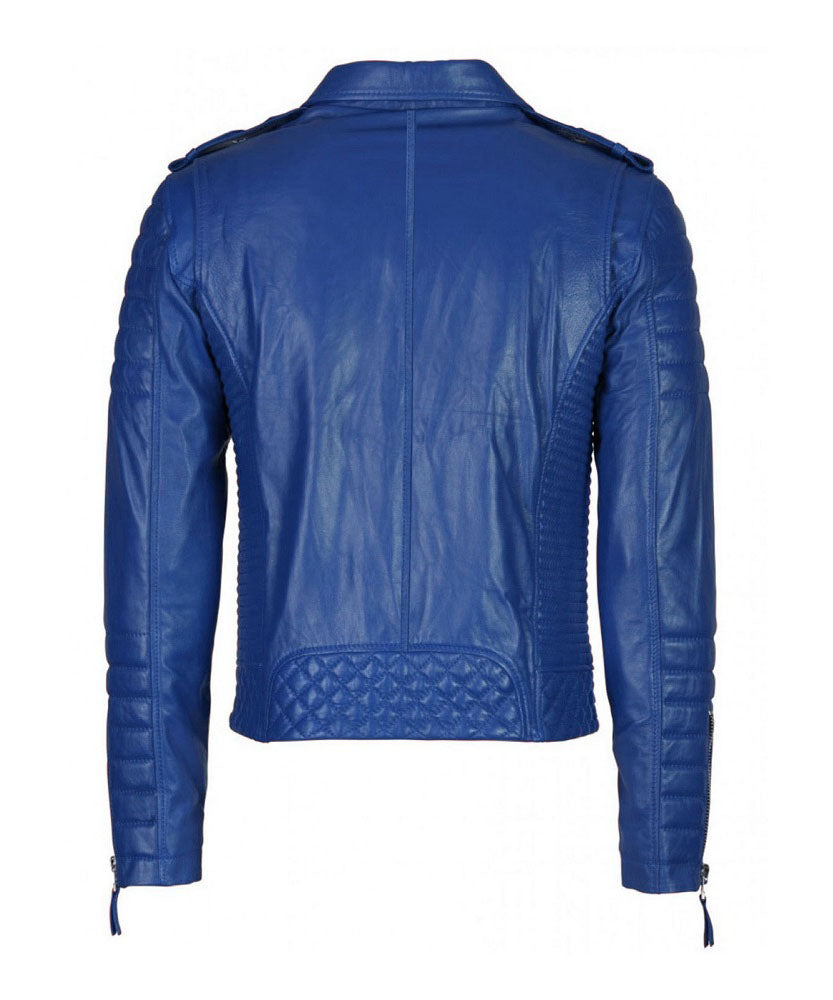 Men's Biker Leather Jacket Royal Blue SkinOutfit