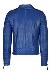 Men's Biker Leather Jacket Royal Blue SkinOutfit