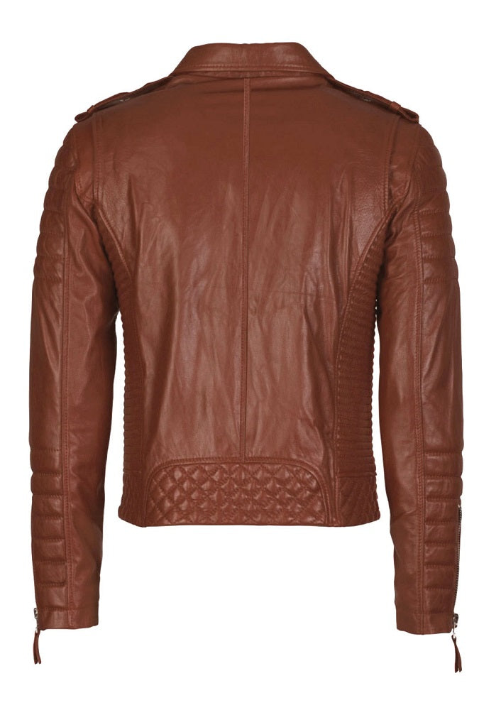 Men's Biker Leather Jacket Tan SkinOutfit