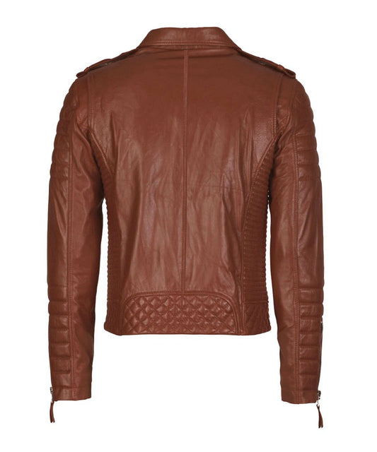 Men's Biker Leather Jacket Tan SkinOutfit