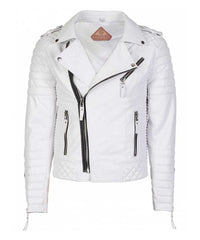 Men's Biker Leather Jacket White SkinOutfit