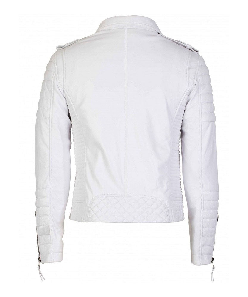 Men's Biker Leather Jacket White SkinOutfit