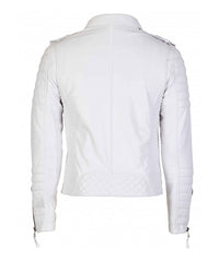 Men's Biker Leather Jacket White SkinOutfit