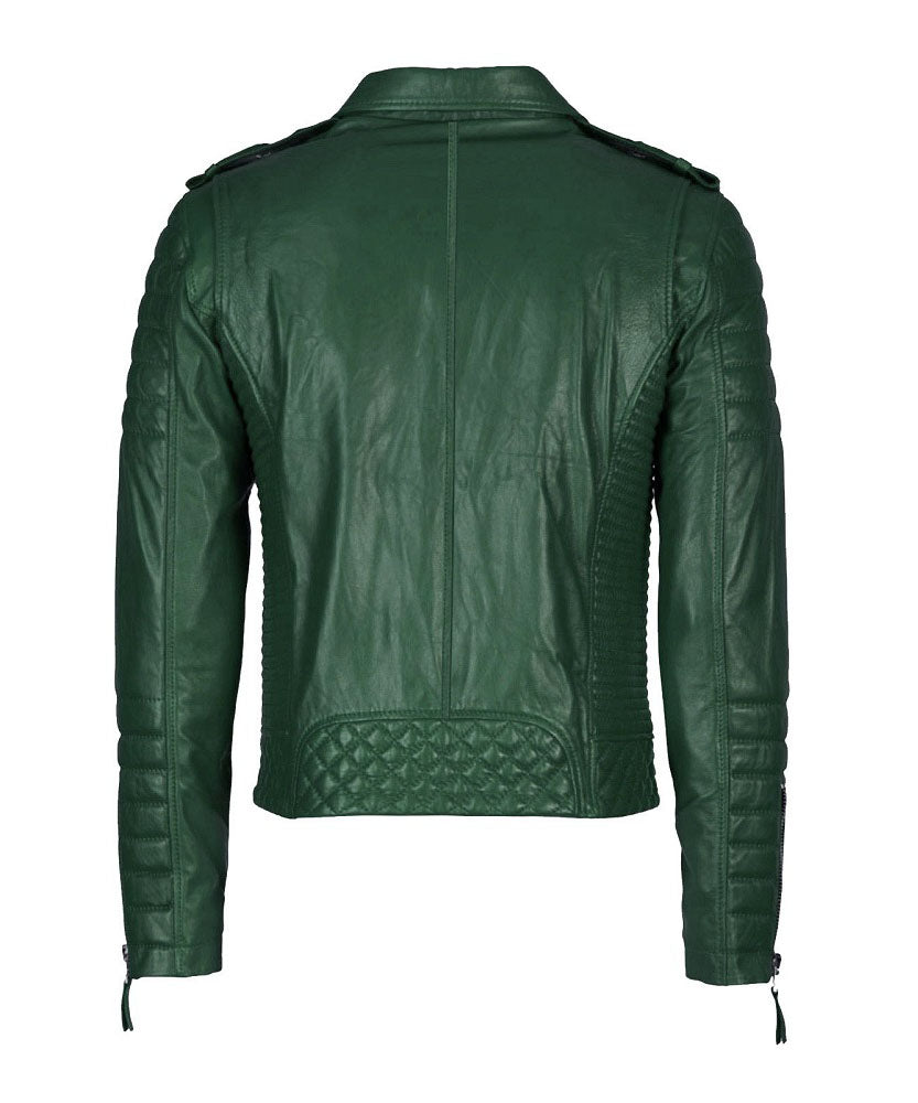 Men's Biker Leather Jacket Green SkinOutfit